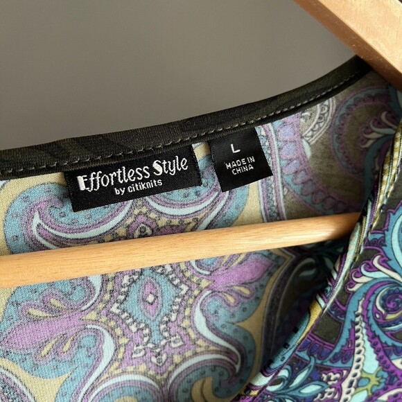 Effortless Style by Citiknits Women’s Top Green Long Sleeve Bell V-Neck Large - Picture 6 of 11